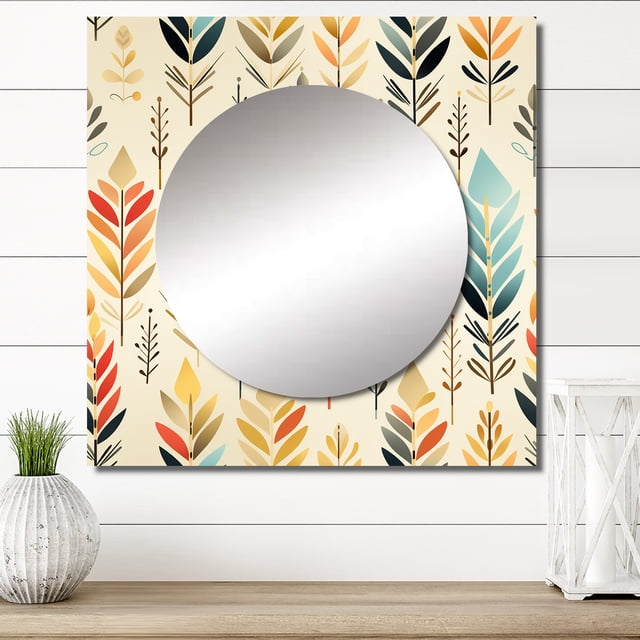 Designart "Bohemian Ivory Touch" 0 Square Mirror For Wall Decor - Large Beige Square Mirror Printed Wall Decor - Glam Square Living Room Mirror