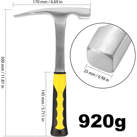 AHGLOP-32 oz Brick Hammer, Flat head Rock Pick Hammer, 11.2 inch All Steel Geologist Hammers with Non-Slip Handle for Mining, Geological Prospecting