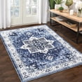 thumbnail image 2 of Machine Washable Area Rug 5' x 7', Non Slip Backing Low Pile Rugs Boho Vintage Foldable Stain Resistant Indoor Carpet for Bedroom Living Room Playroom, Blue, 2 of 7