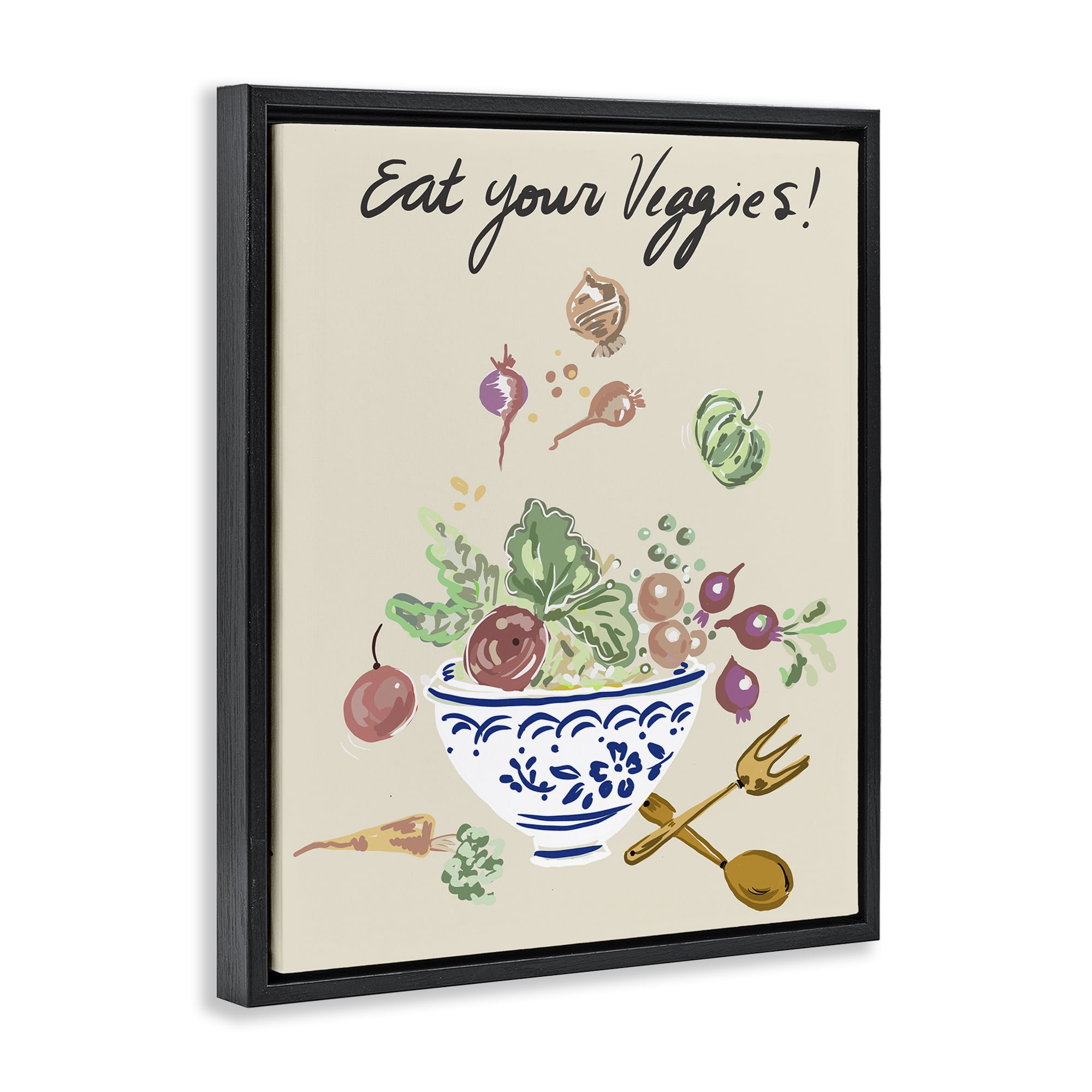 Stupell Industries Eat Your Veggies Bowl Black Framed Floater Canvas Wall Art, design by Ani Del Sol