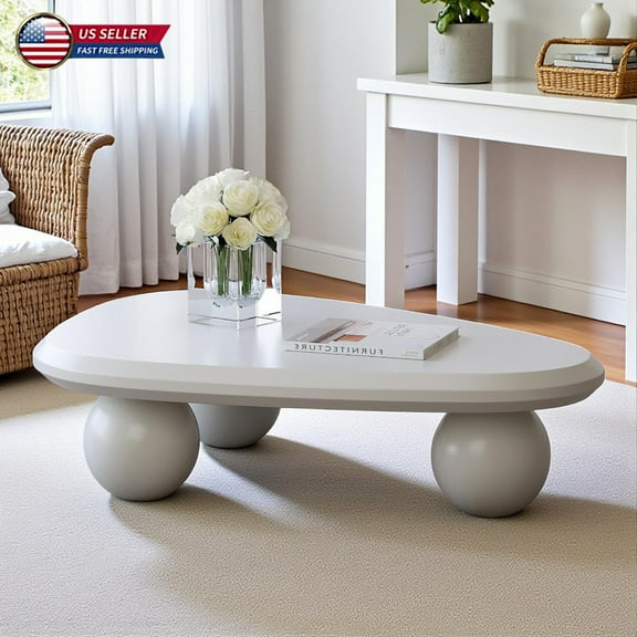 Hassch Modern Triangle Coffee Table with Rounded Drop-Shaped Top, Cream White Cute MDF Living Room Accent Center Table, Easy to Assemble, 38.58"L x 25.59"W x 11.81"H