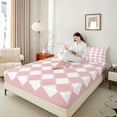 thumbnail image 4 of Castle Fairy Teens Geometric Plaid 4pcs Bed Sheets,Minimalist Grid King Sheets,Vintage Aesthetic Super Cozy Sheet Set,Ultra Soft Home Decor, 4 of 7