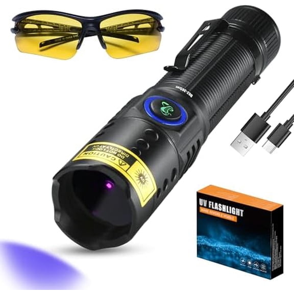 UV Flashlight 365nm Black Light - Mini & Powerful LED Ultraviolet Blacklight Flashlights - Rechargeable Woods Lamp for AC Leak, Resin Curing, Cat/Dog Urine, Blood Tracking, Rocks Finder