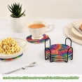 thumbnail image 5 of 6 Pcs Drink Coasters with Holder 3.94in Woven Coasters for Drinks Colorful Tie-dye with Swirling Coaster Set for Protection Table, 5 of 7