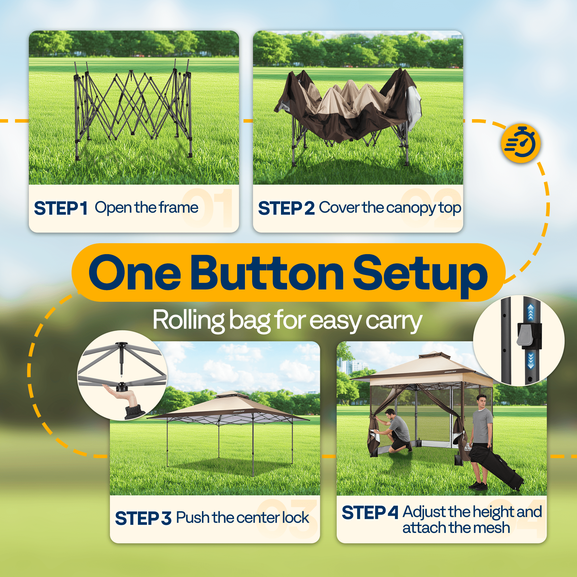 SPECSTAR Pop Up Gazebo 11x11ft Outdoor Canopy Tent with Mosquito Netting, 2 Tiers Roof and Center Lock for Patio Garden Backyard, Beige
