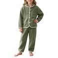 thumbnail image 6 of Asxite Toddler Fall Outfits Solid Fleece Lapel Top Straight Leg Pants Casual Loose Breathable 2 Piece Set, 6 of 7