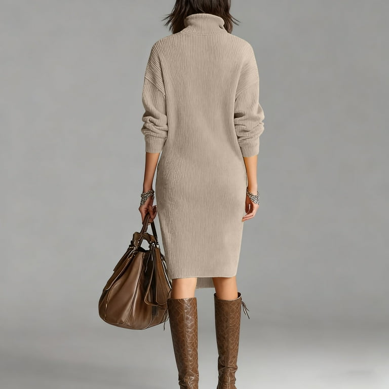 Women's Knee-Length Sweater Dress Solid Color Knitted Long Loose for Fall and Winter Style, Ideal for Holiday Parties and Casual Dresses, Comfortable ... Women's Knee-Length Sweater Dress Solid Color Knitted Long Loose for Fall and Winter Style, Ideal for Holiday Parties and Casual Dresses, Comfortable ...