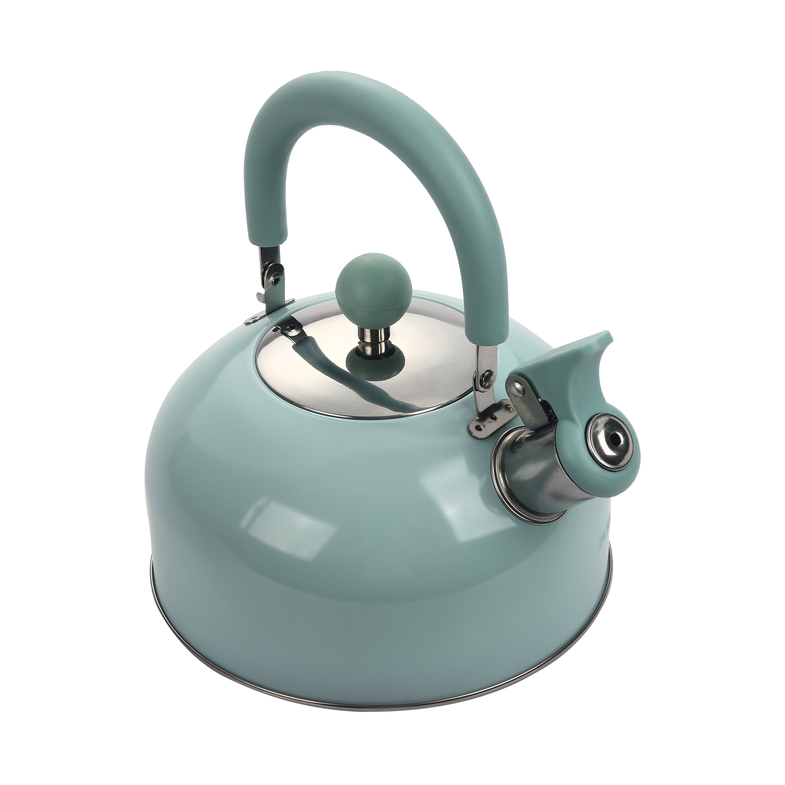 Mainstays 1.8 Liter Whistling Tea Kettle, Teal Stainless Steel