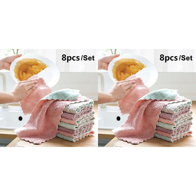 Oleegame 2PC Ten Dollar Items Absorbent Corals 8PCS Dish Rag Wipe Wiping Towel Cloth Home Kitchen Clean Cleaning