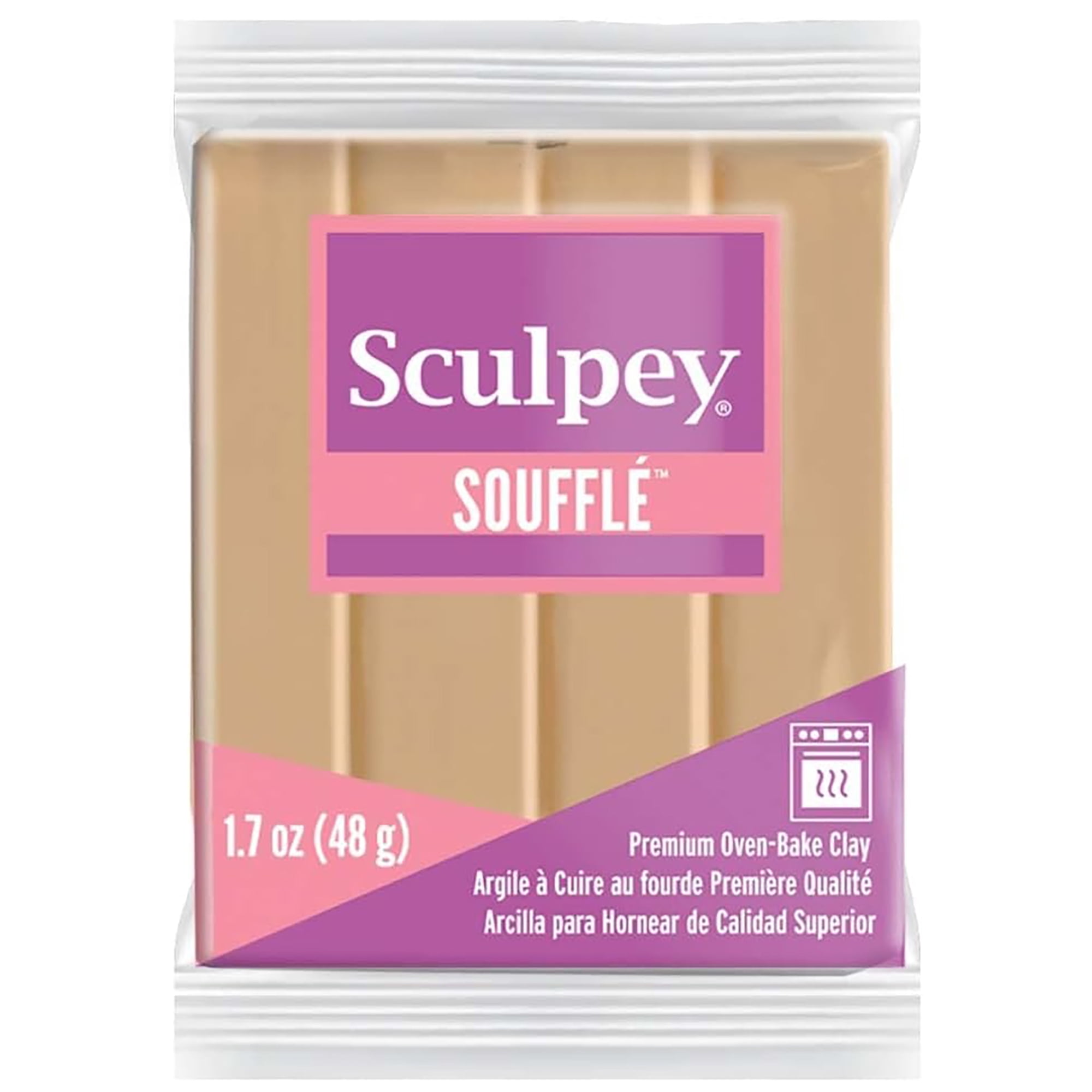 Sculpey Soufflé: Latte, 5 Pack - 1.7oz Bars, Tan, Polymer Oven Bake Clay, Suede-Lightweight-Flexible, Non-Toxic, Jewelry, DIY Arts & Crafts Projects