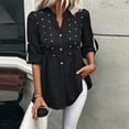 thumbnail image 3 of Scyoekwg Long Tunic Tops for Women Button V Neck Rolled Up Shirts Long Sleeve Tops Elegant Dressy Blouses Business Casual Outfits (Black,M), 3 of 3