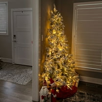 Fraser Hill Farm 6.5-Ft. Flocked Half Christmas Tree with Warm White LED Lights, FFHTA065-5SN