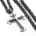 thumbnail image 3 of EOEMY Gold Black Silver Cross Pendant Necklace Stainless Steel Byzantine Chain For Men-Silver Black-32Inch Or 81Cm, 3 of 4