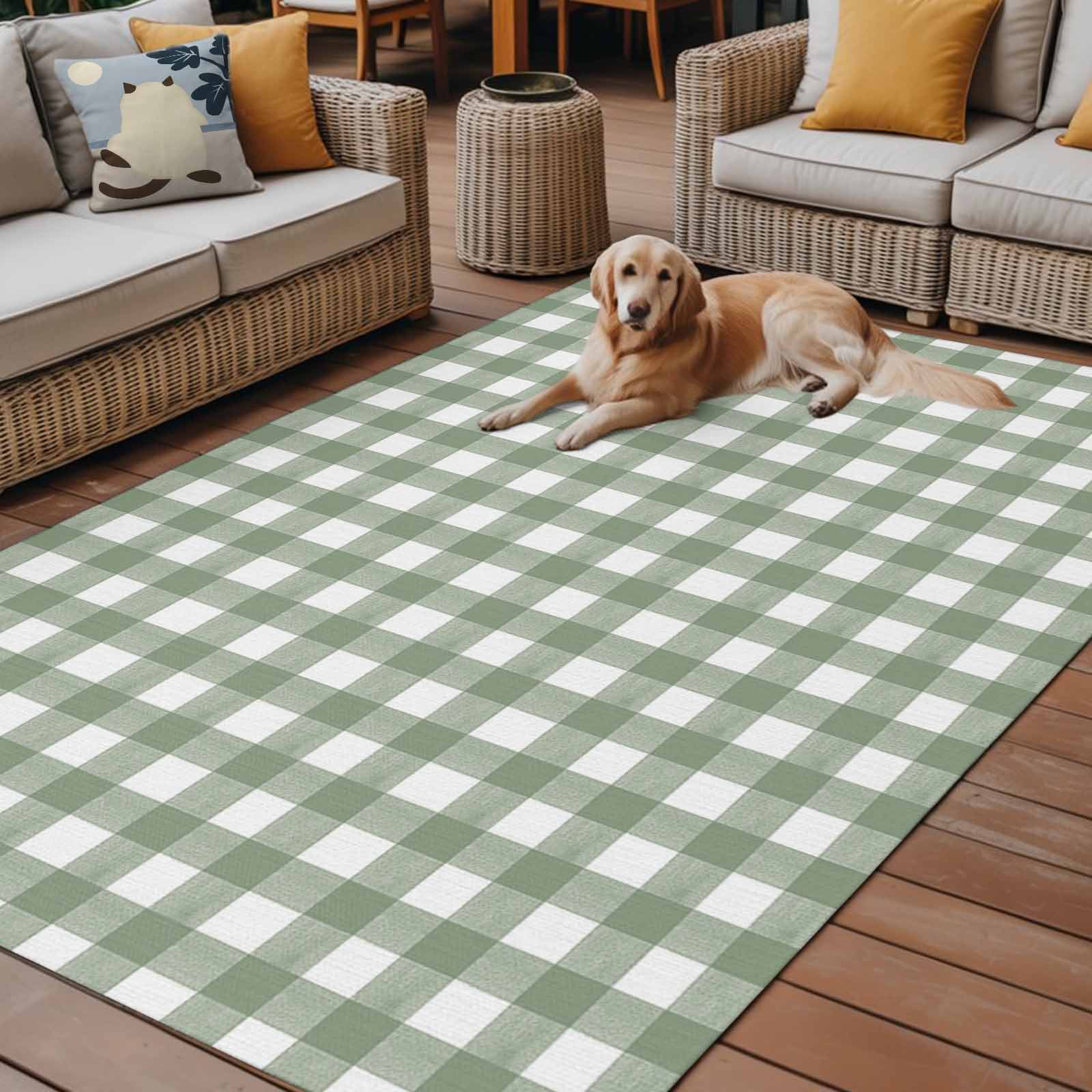 Outdoor Rug 6x9 ft Rustic Checkered Plaid Waterproof Outdoor Patio Rug Mat Non Slip Outside Area Rugs Carpet for RV,Camping,Porch,Deck,Pool,Balconybackyard,Sage Green