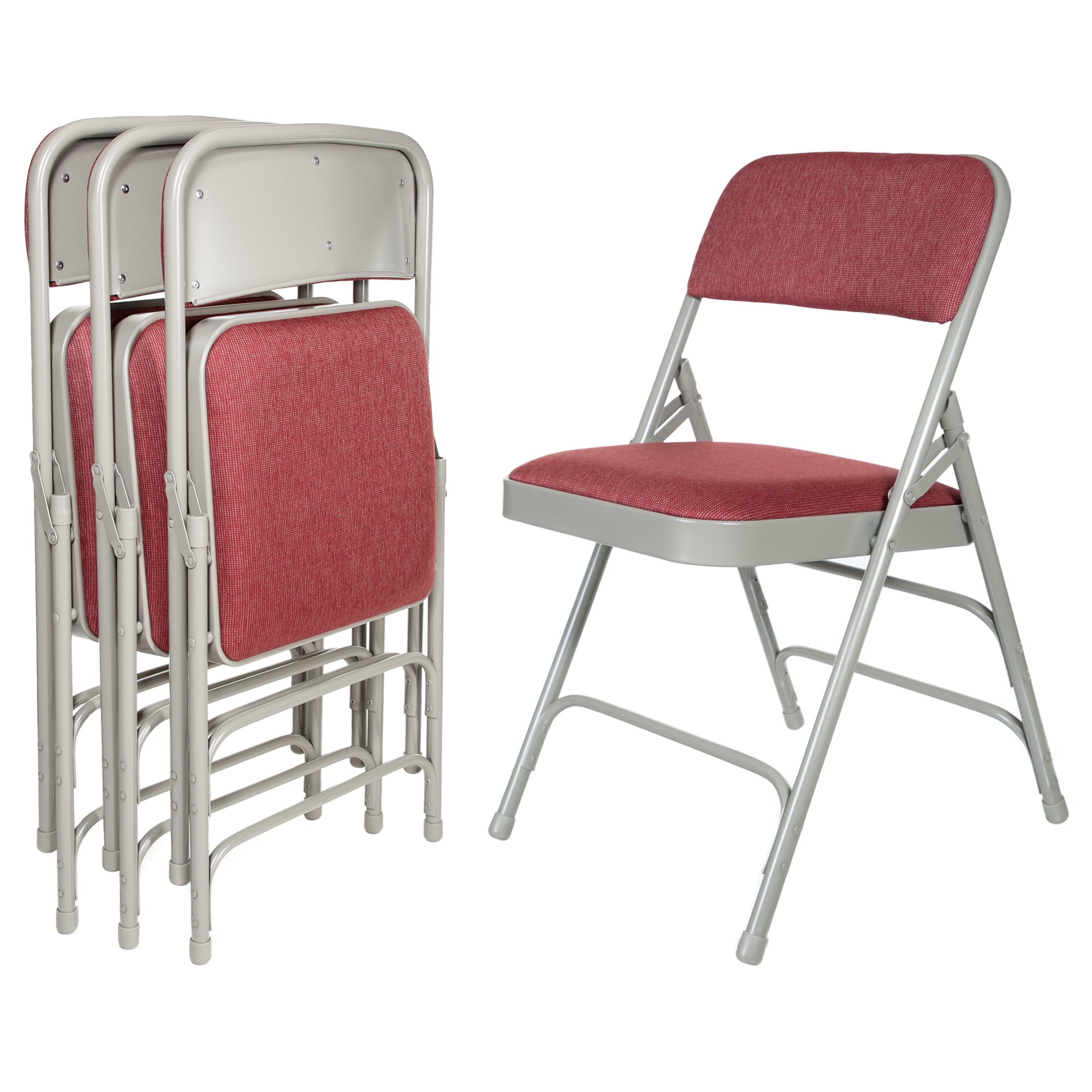 Hampden Furnishings Bernadine Collection Fabric Triple Brace Folding Chair, Burgundy, Pack of 4