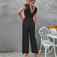 thumbnail image 4 of Mono largo de cintura alta con cuello en V para mujer, mono largo elegante informal sin mangas con volantes y pierna recta, 4 of 6