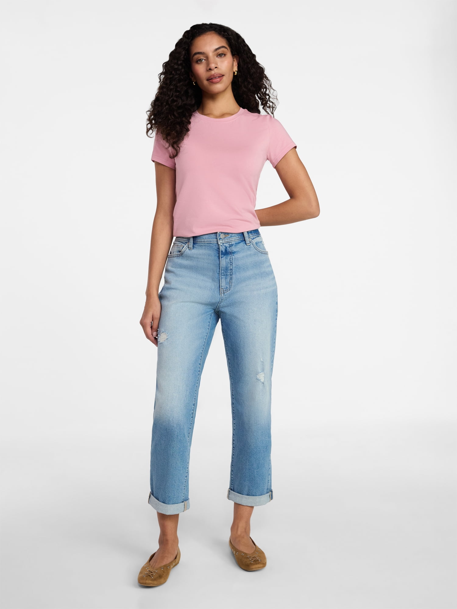 Time and Tru Women's Slim Fit Crewneck Tee with Short Sleeves, Sizes XS-XXXL
