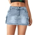thumbnail image 4 of Ohufall Denim Short Skirts for Women Sexy Casual Mini Jean Skirts Fashion Solid Vintage Denim Cargo Skirt with Multi Pockets Ladies Stretch Slim Fit Pencil Skirts, 4 of 8