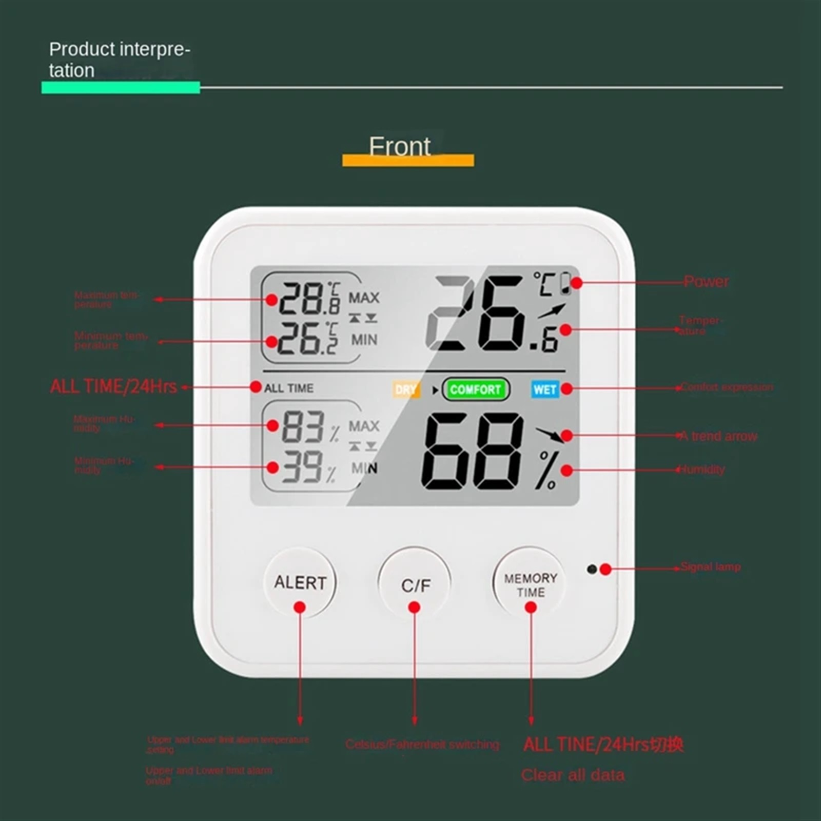 Electronic Digital Temperature Humidity Meter Indoor Outdoor Thermometer Hygrometer Weather Station Clock