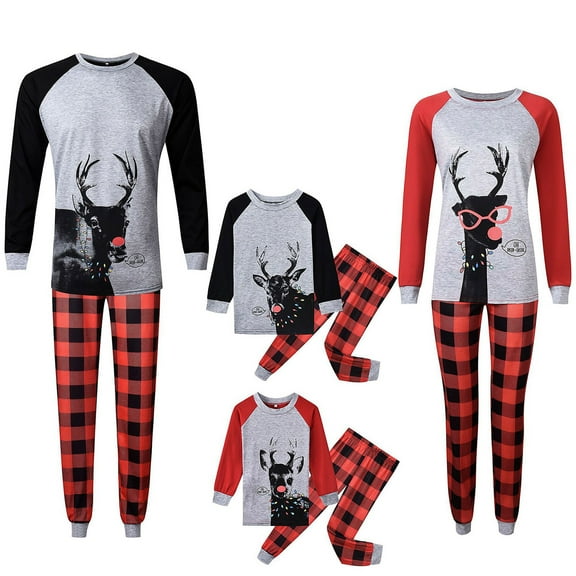 CEHVOM Christmas Parent-Child Outfit Elk Printed Two-Piece Home Wear Pajamas Kid Set