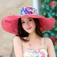thumbnail image 3 of Weikingp Sun Hats for Women Women Print Two-Side Big Brim Straw Hat Sun Floppy Wide Brim Hats Beach Cap Sun Hat Fascinators Hats for Women Bucket Hats for Woman (Clearance) Hot Pink Cotton, 3 of 4