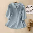 thumbnail image 6 of DGMIOCS Women's 2-Piece Linen Outfit Button Down Shirt & Wide Leg Pants Blue M=1, 6 of 8