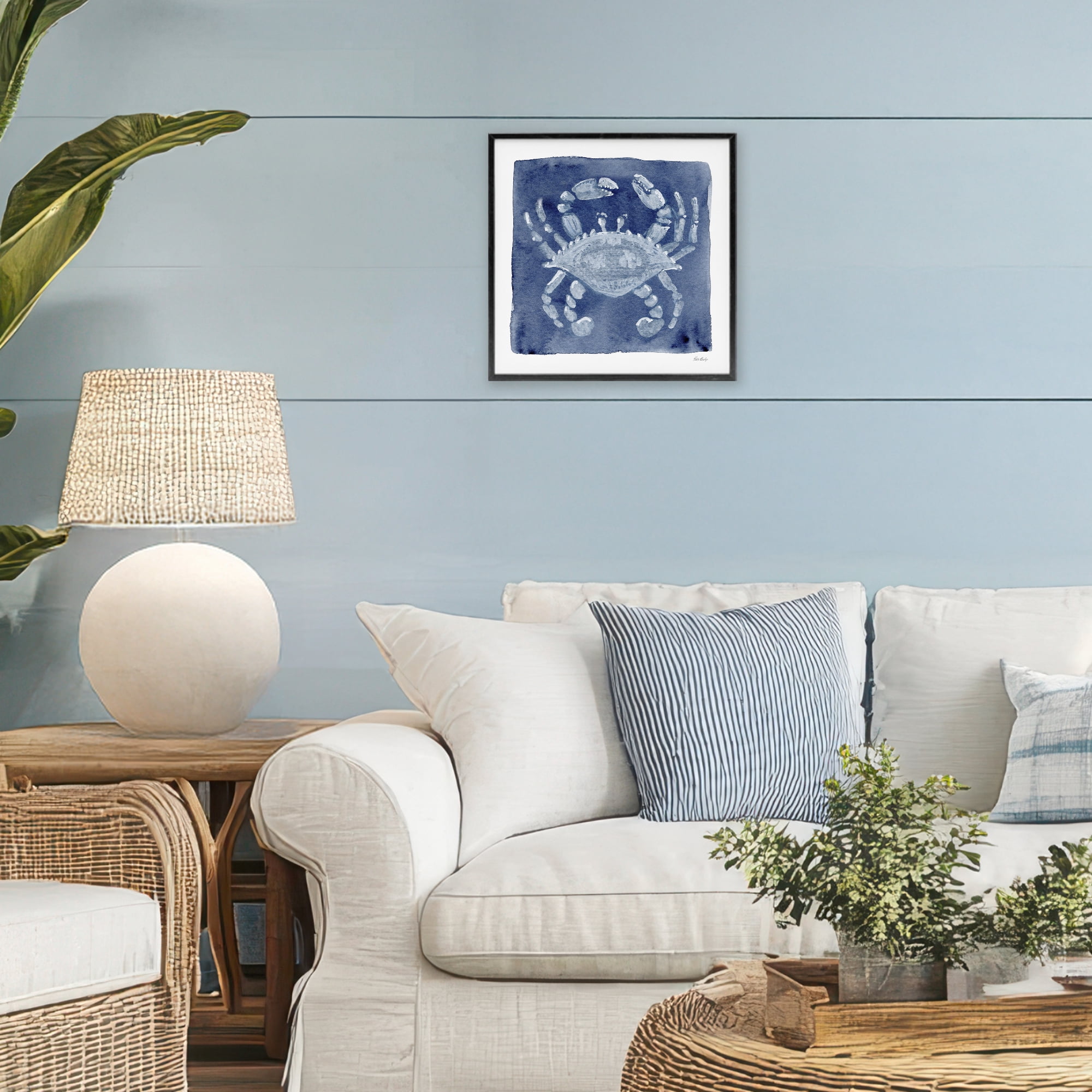 Stupell Industries White Crab on Indigo Black Framed Giclee Art, design by Patti Bishop