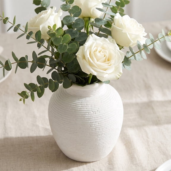 Small White Ceramic Vase, Ceramic Rustic Farmhouse Vase, Vases for Flowers, Minimalist Vases Decorative Vase or Coffee Table Decor Office Decor Kitchen And Dining Home Decor Mantel Bookshelf Decor