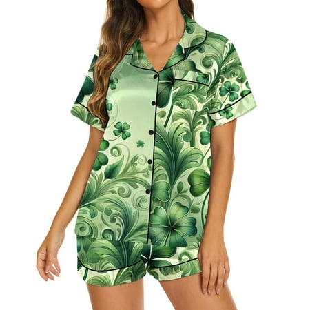 Bunenne Pajamas for Women Set Cotton Pajama Shorts Set Cotton Pajama 2 Piece Outfit Button Down Shirt Casual Pants Set Heart Pajamas Women Pink Pajamas for Women Silk Pajamas for Women Mint Green S