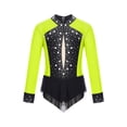 thumbnail image 3 of YiZYiF Girls Long Sleeve Gymnastics Leotard Color Block Glittery Bodysuit for Dance Figure Skating Fluorescent Yellow 14, 3 of 7
