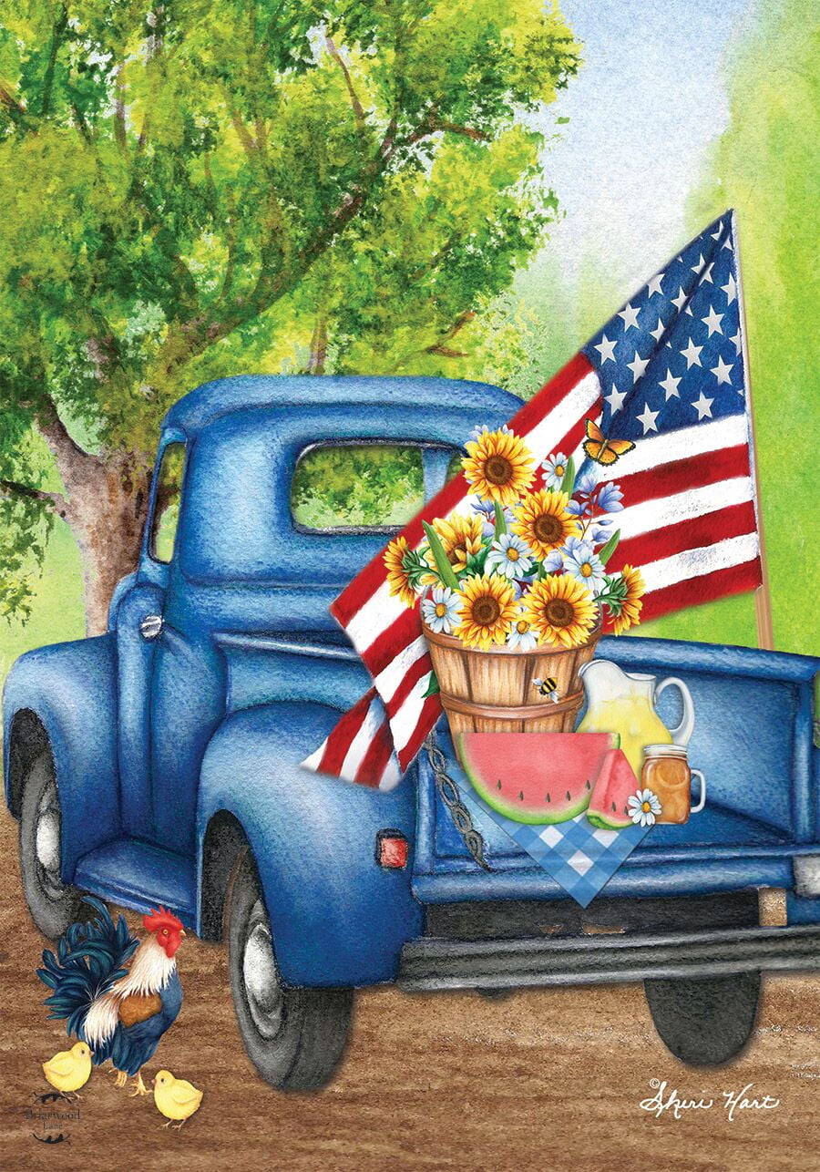 Details about   Day On The Farm Spring Garden Flag Pick-up Truck Floral 12.5"x18" Briarwood Lane 