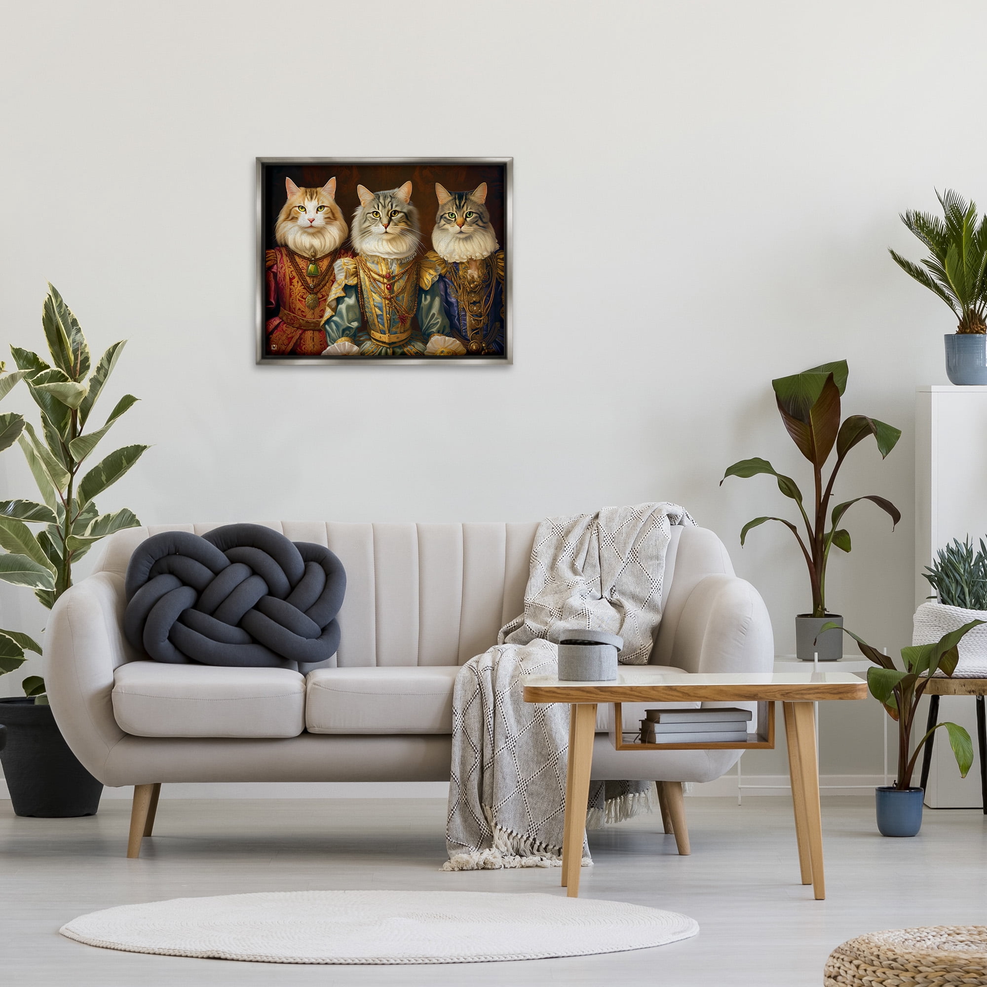 Stupell Industries Regal Cat Trio Animals & Insects Painting Gray Floater Framed Canvas Art Print Wall Art, 31 x 25