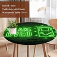 thumbnail image 3 of Green Video Game Round Tablecloth 36-44 Inch Round Fitted Table Cloth with Elastic Edge, Black Modern Text Graffiti Brick Waterproof Table Cover Protector for Outdoor Picnic Party Dining, 3 of 9