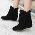 thumbnail image 2 of Fesfesfes Ankle Boots for Women Mid Heel Pointed Toe Slip-on Shoes Warm Boots Soild Tassel Retro Shoes Cowgirl 9(42), 2 of 7