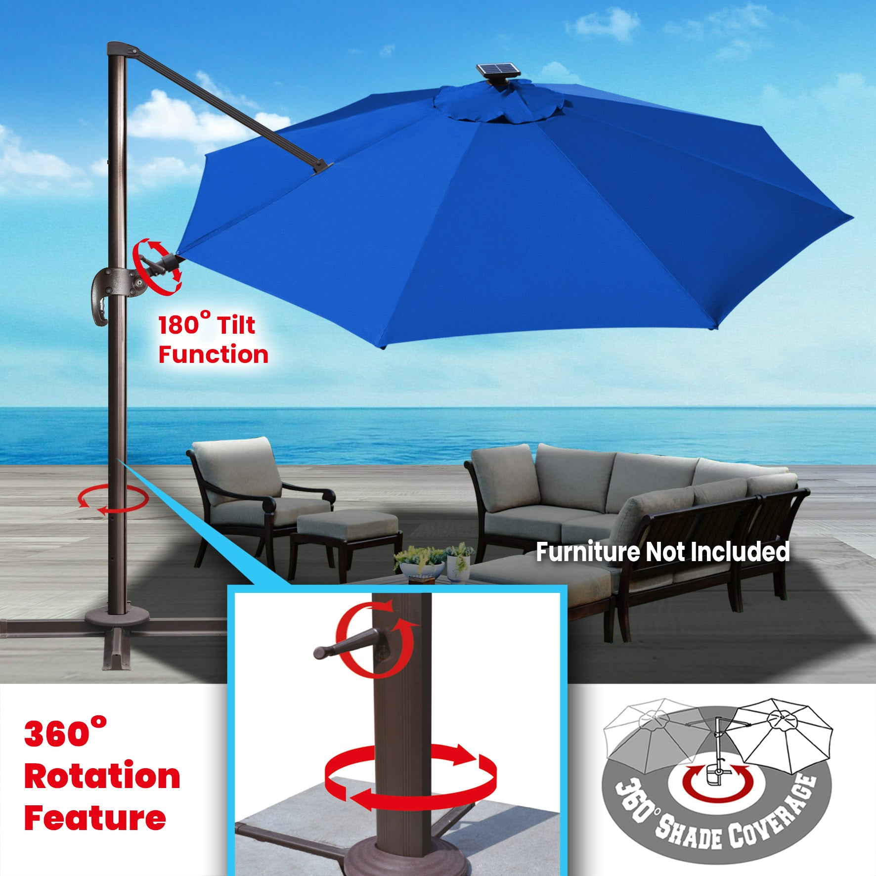 SUNRISEUMBRELLA Roma hanging umbrella Sunbrella Cover Patio Umbrella Garden Outdoor (11.5',Blue)