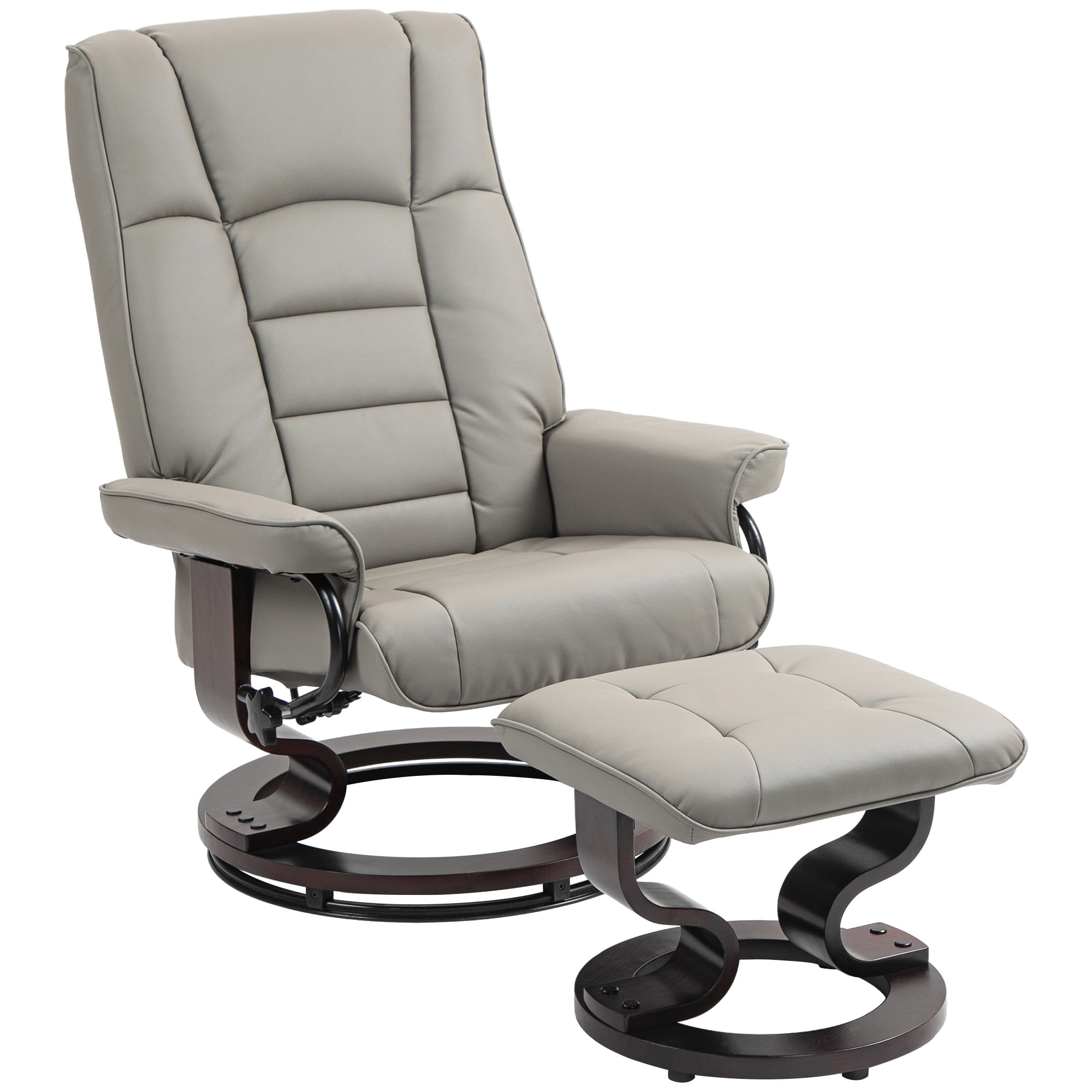 HOMCOM Swivel Recliner with Ottoman, Faux Leather Reclining Chair, Gray