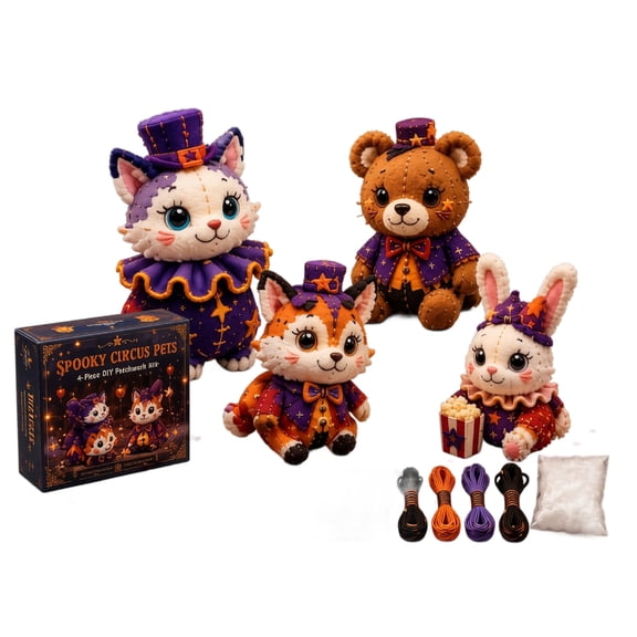 Halloween DIY Sewing Kit, Animal Patchwork Plushies for Circus Friends, Handmade Stuffed Toy Craft Set with Needles, Holiday Home Decor Gift for Kids Adults