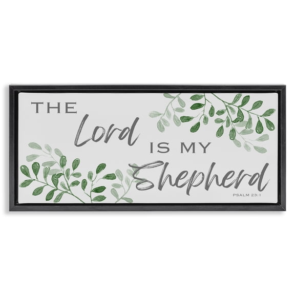 Stupell Industries Lord Is My Shepherd Botanicals Spiritual Painting Black Floater Framed Canvas Art Print Wall Art, 25 x 11