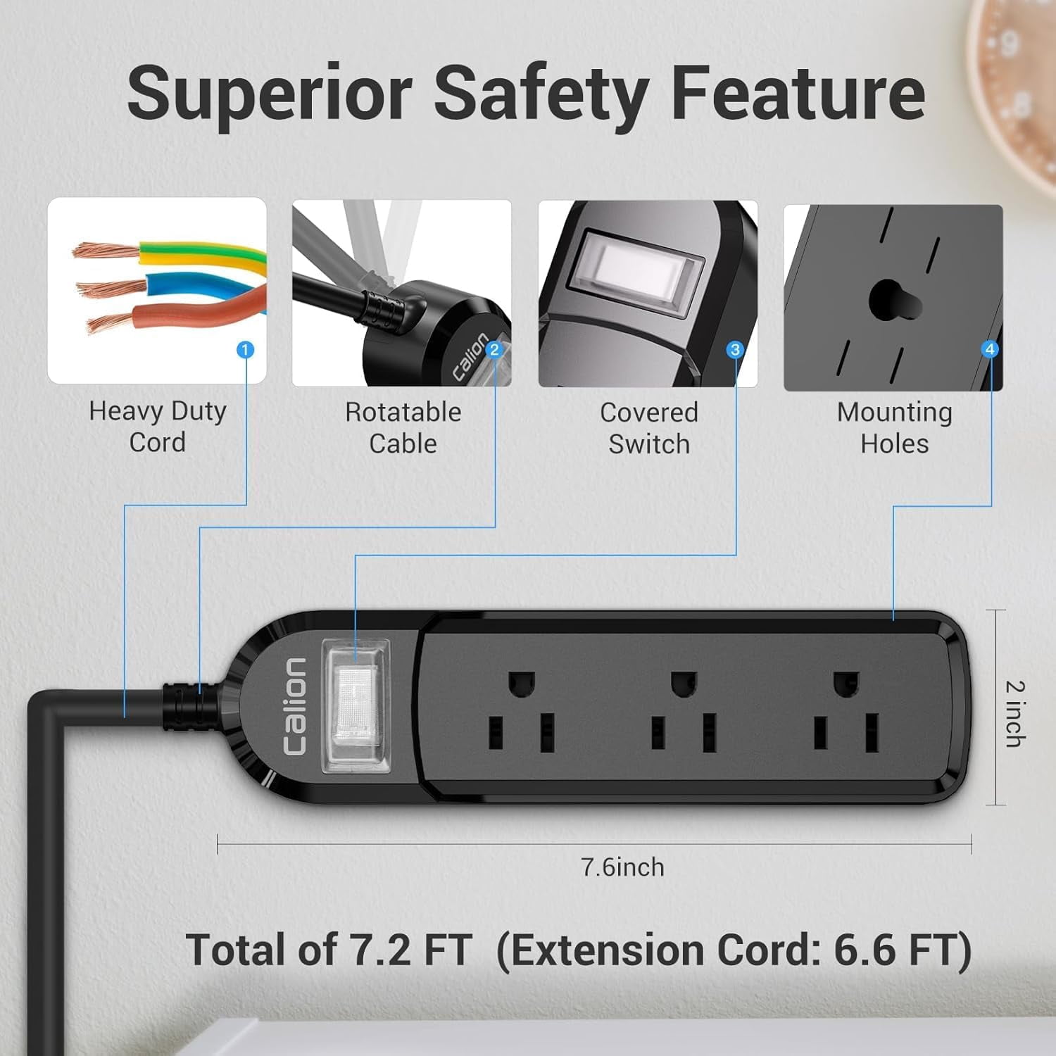 IPX6 Waterproof Outdoor Power Strip with 3 Wide Outlets, 3FT Short Extension Cord Surge Protector, Wall Mount for Garden Holiday Lights - UL Listed Black