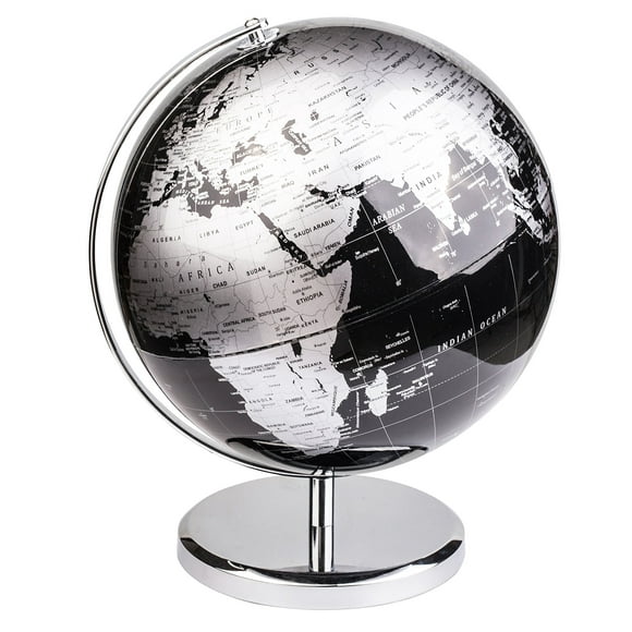Exerz World Globe (Dia 12-Inch / 30cm) Metallic Black - English Map - Educational/Geographic Globe - Stainless Steel Arc and Base/Earth World