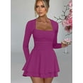 thumbnail image 4 of Women's Mini Dress Square Neck Ruffle Hem Mini Dress Ruched Waist Long Sleeve Corset Short Party Dresses, 4 of 6