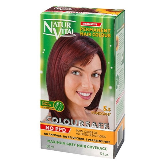 Natur Vital Permanent Hair Dye, Permanent Hair Color. Coloursafe, No Ammonia,PPD, Resorcinol or Parabens (~5.5 Mahogany)