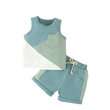 

Baby Boys Summer Set Tank Tops + Shorts Contrast Color Outfits