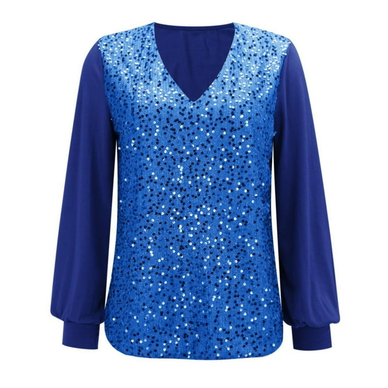 Fique 3/4 sleeve store blue gold sequin dotted front tunic womens blouse Size: S