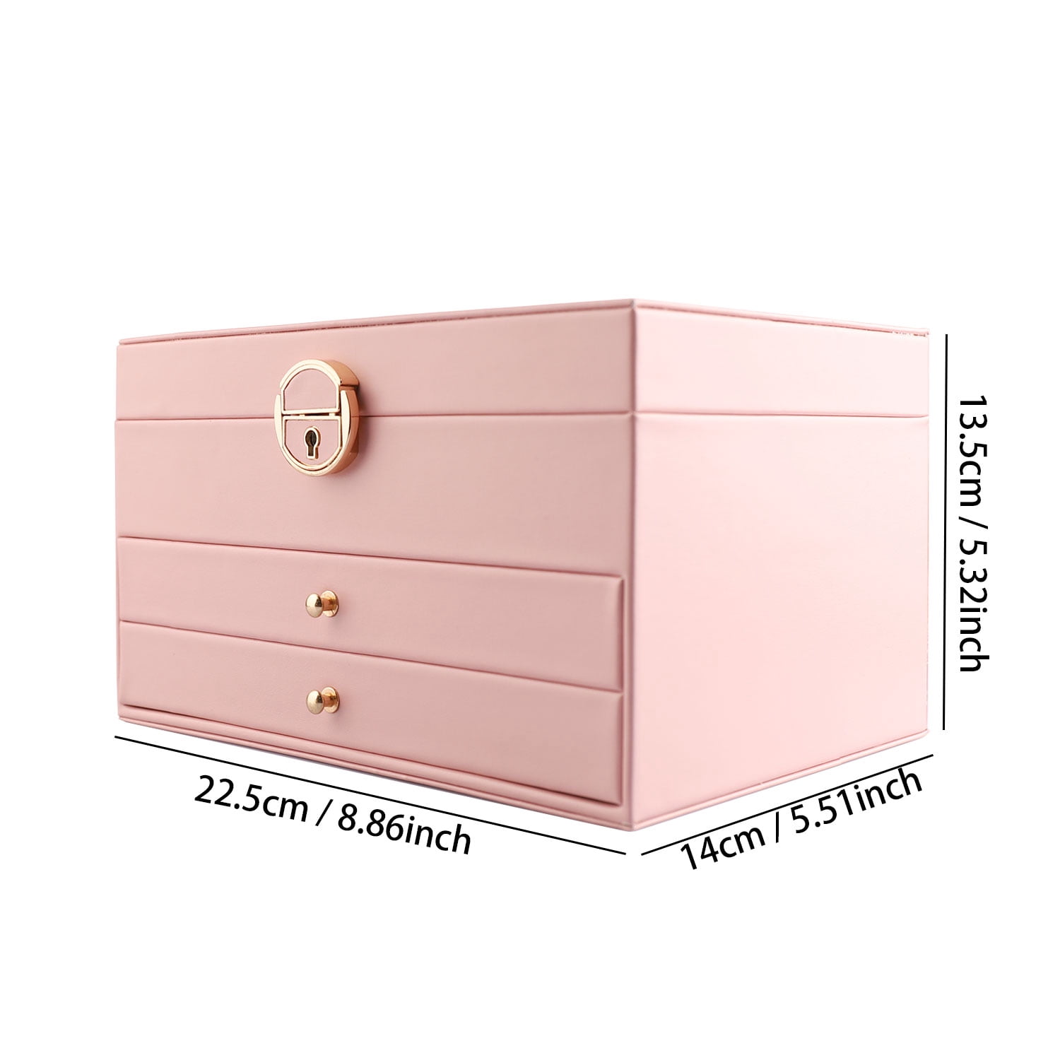 ASKITO 3 Layers Jewelry Box, Lockable Jewelry Holder Organizer with Drawer, Large Jewelry Boxes for Women Girls, Jewelry Holder for Necklace Earring Ring Bracelet Watch, Pink