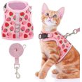 thumbnail image 1 of (2 Pices Rose Fraise) Harnais Pour Chat Avec Laisse - Harnais En Maille Rglable Lgant Pour Chatons, Chiots Et Petits Animaux, 1 of 5