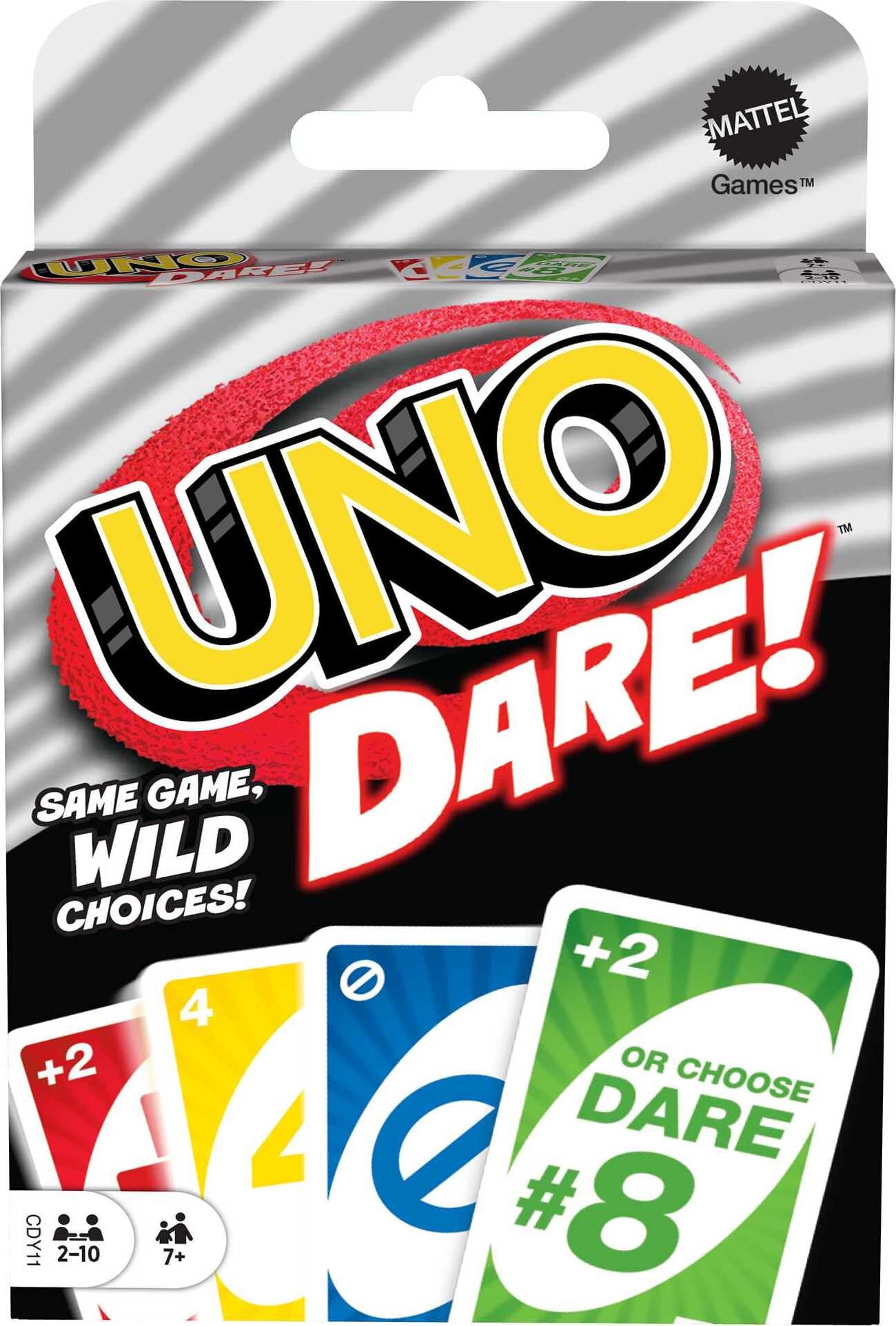 UNO Dare Card Game for Family Night Featuring Challenging and Silly Dares From 3 Categories
