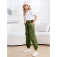 thumbnail image 4 of Aideaone Girls Cargo Pants for Kids Elastic Waist Casual Jogger Pant Streetwear Loose Parachute with Pockets Army Green 7-14Years, 4 of 7
