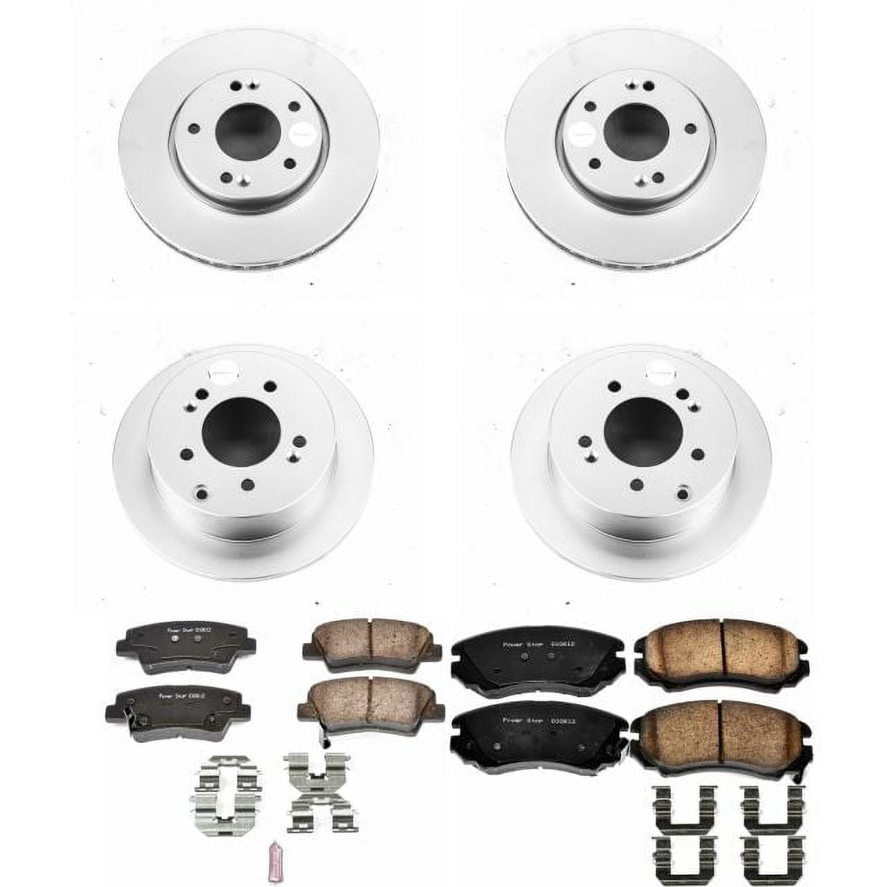 PowerStop Front and Rear Geomet Coated Brake Rotor and Pad Kit Fits: KIA Select Models CRK5914