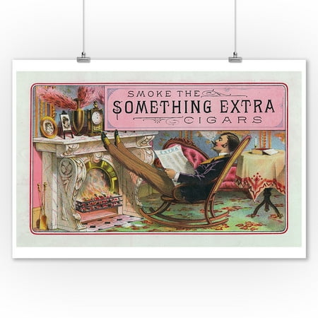 Extra Cigars - Something Extra Brand Cigar Inner Box Label (9x12 Art Print, Wall Decor Travel Poster)